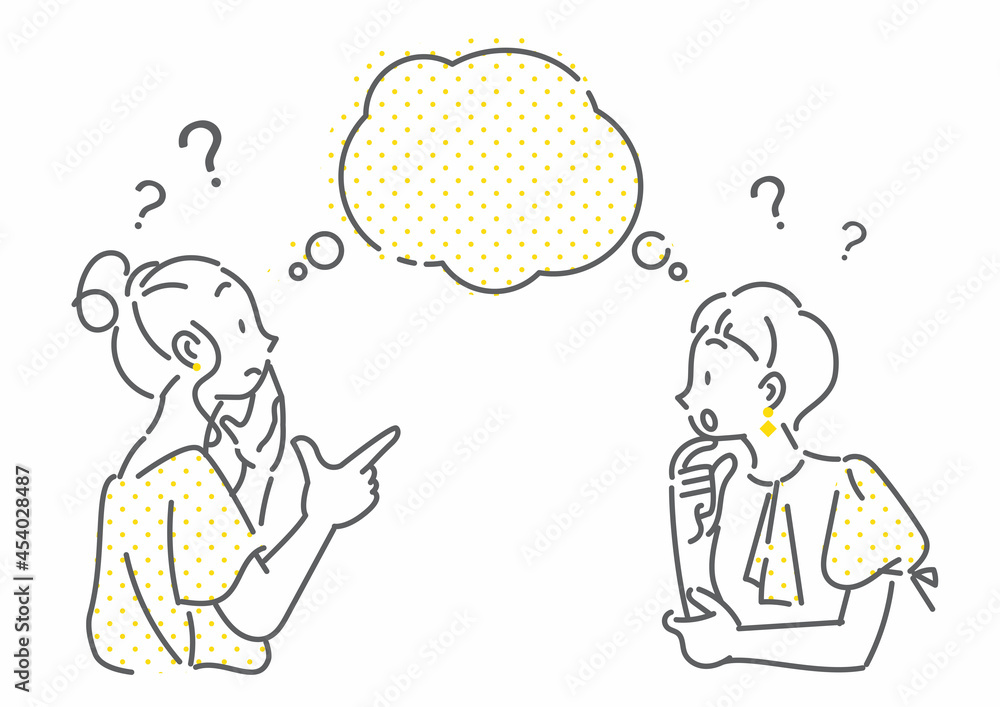 おしゃべりをする二人の女性 シンプルでお洒落な線画イラスト おしゃべりをする二人の女性 シンプルでお洒落な線画イラスト