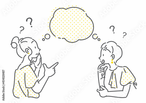 おしゃべりをする二人の女性 シンプルでお洒落な線画イラスト