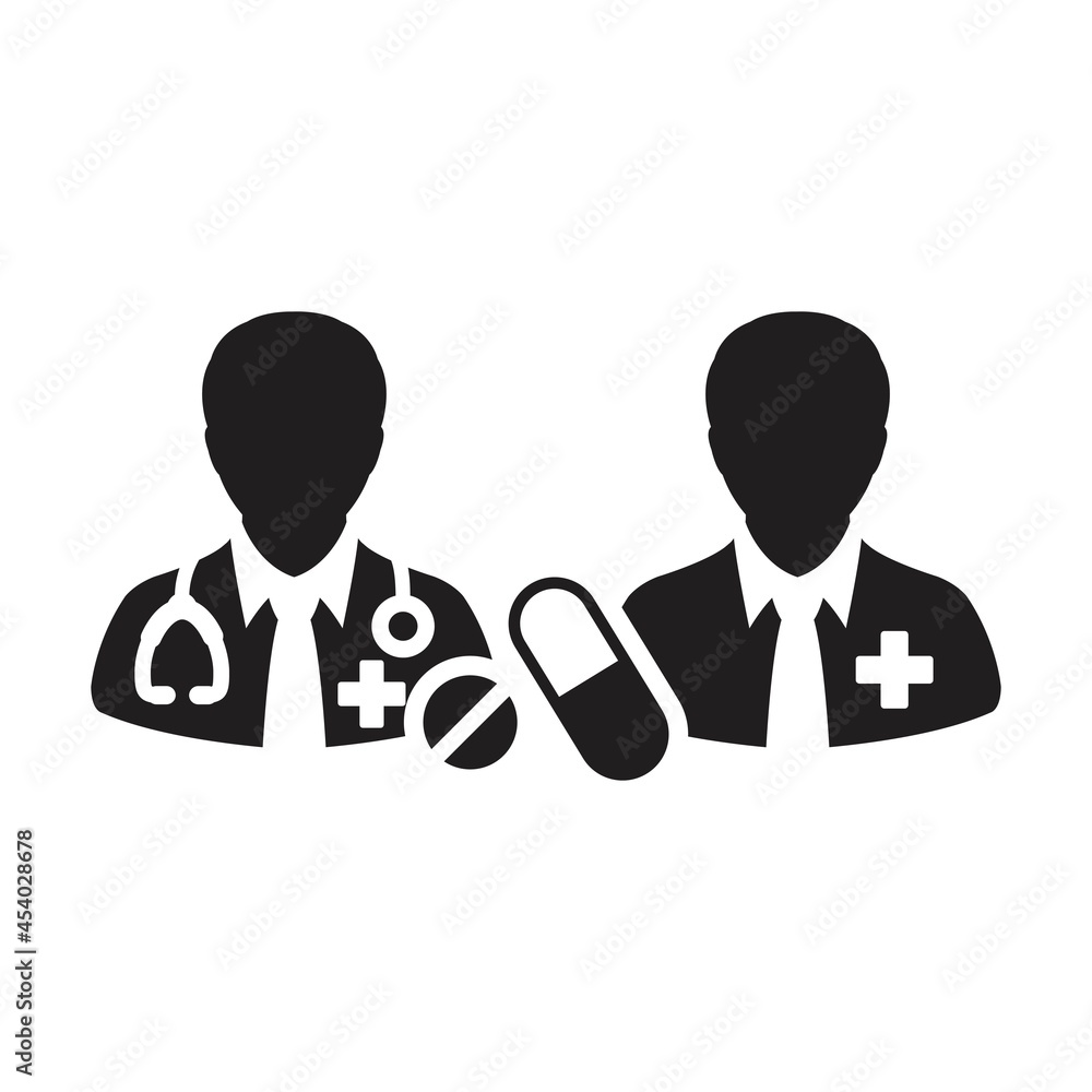Physician icon doctor with patient vector with pill and tablet for medical treatment and consultation in a glyph pictogram illustration Physician icon doctor with patient vector with pill and tablet for medical treatment and consultation in a glyph pictogram illustration