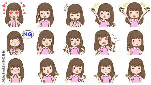 女の子表情いろいろバストアップイラスト