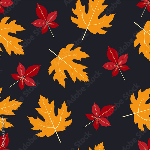 Forest dried leaves. Vector seamless pattern in flat design