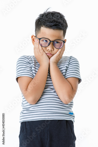 Картината върху платно Lovely cutout portrait of pity Asian boy wearing glasses and casual horizontal s