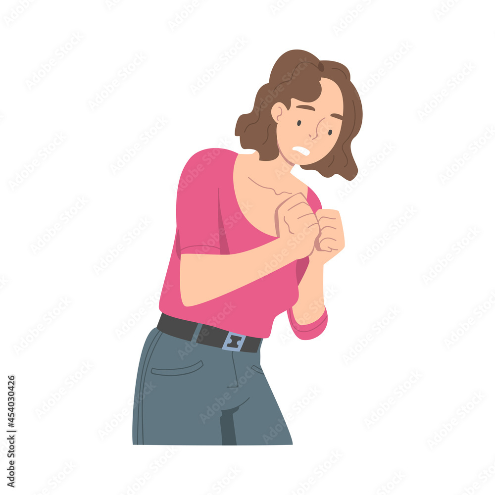 Disappointed with Bad News Woman Character with Clenched Fists Vector Illustration Disappointed with Bad News Woman Character with Clenched Fists Vector Illustration