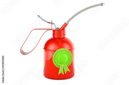 Oil can with best choice badge, 3D rendering