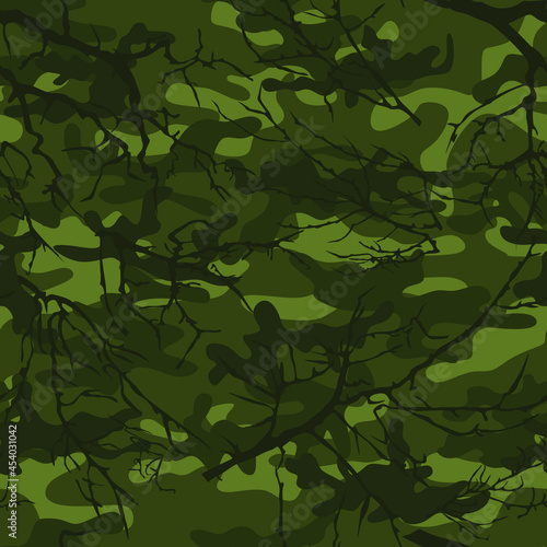 Forest camouflage. Hunting, fishing, rest. Vector print.