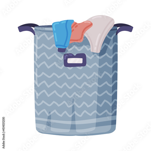 Laundry Basket or Hamper Full with Clothing Items Vector Illustration