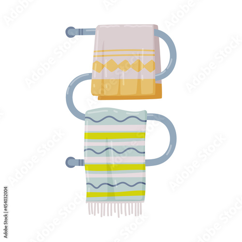 Towel Rails Radiator or Heated Towel Rail with Hanging Towels Vector Illustration