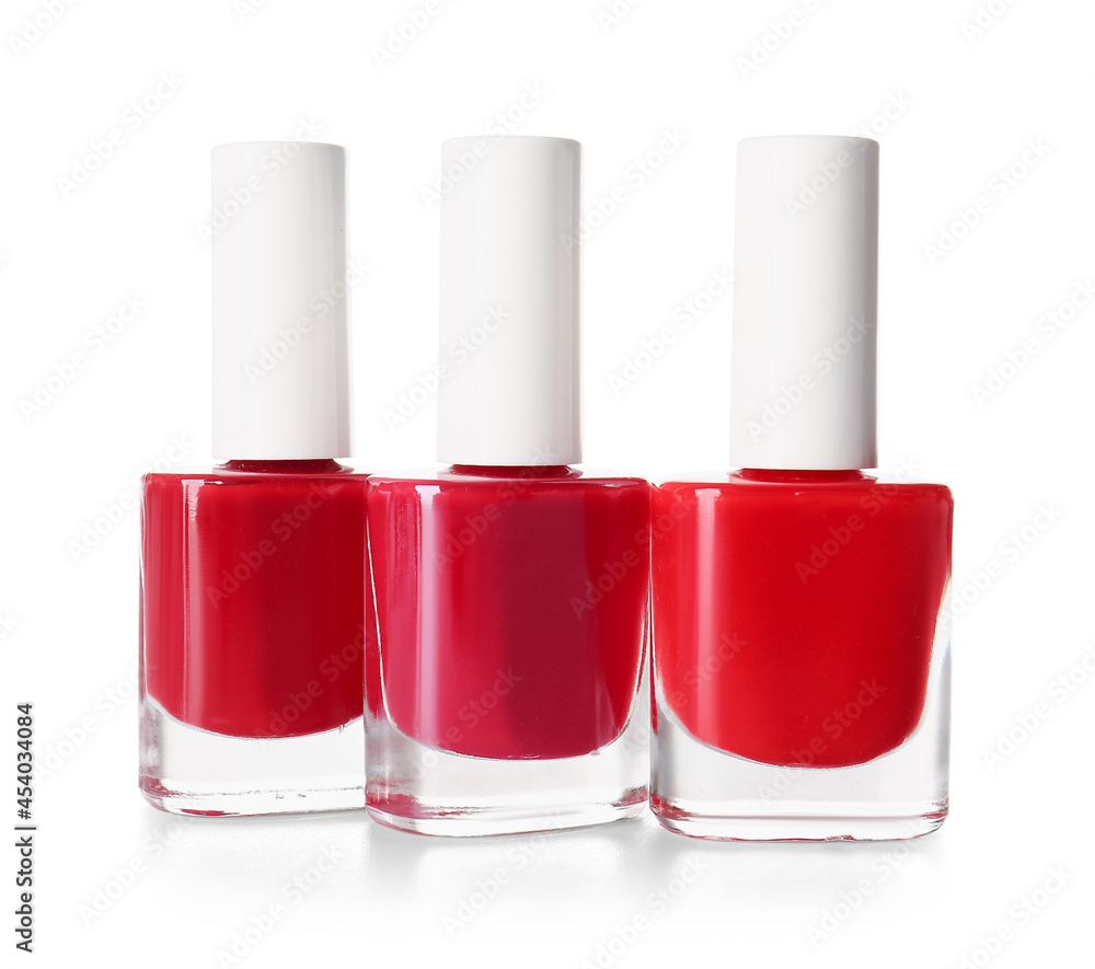 Bottles of nail polishes on white background Bottles of nail polishes on white background
