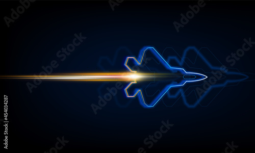 High speed concept. Fighter jet in the form of Arrow Light out technology background Hitech communication concept innovation background, vector design
