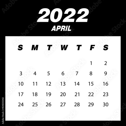 Template of calendar 2022 April
