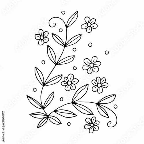 Free hand drawn floral arrangement element in doodle or sketch style. For greeting card  poster  invitation  coloring book page.
