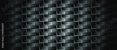Black brick wall geometric pattern vector background.	