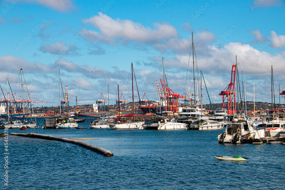 Yachts and Ships Moored at Berths Across Durban Harbour