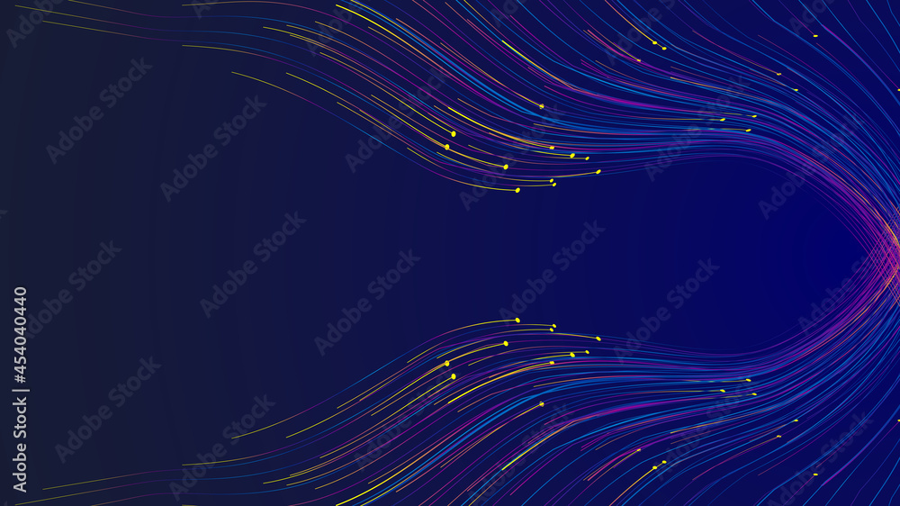 Flowing colored dots and lines converge to the right of the tech spatial sense background Flowing colored dots and lines converge to the right of the tech spatial sense background