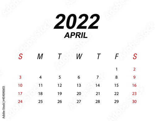 Template of calendar 2022 April
