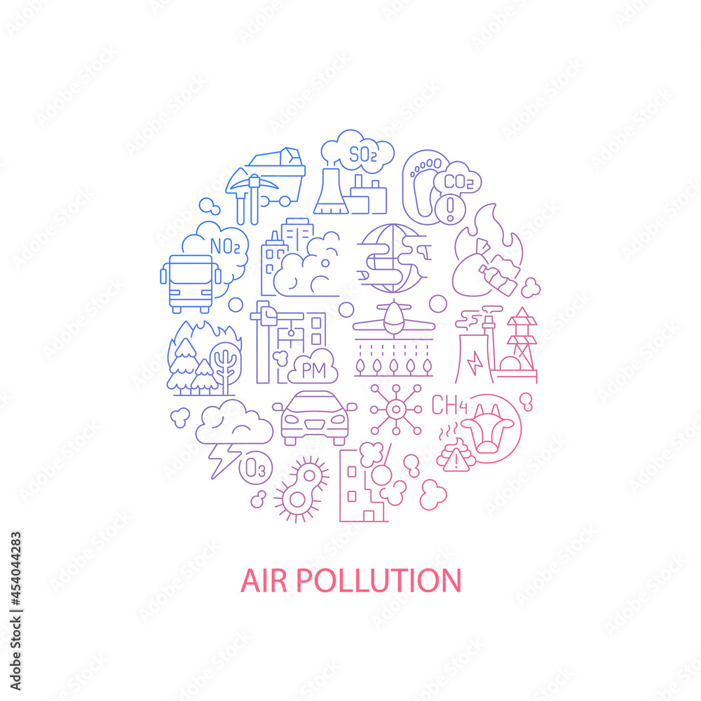 Urban pollution abstract gradient linear concept layout with headline. Climate problem minimalistic idea. Toxic atmosphere. Thin line graphic drawings. Isolated vector contour icons for background