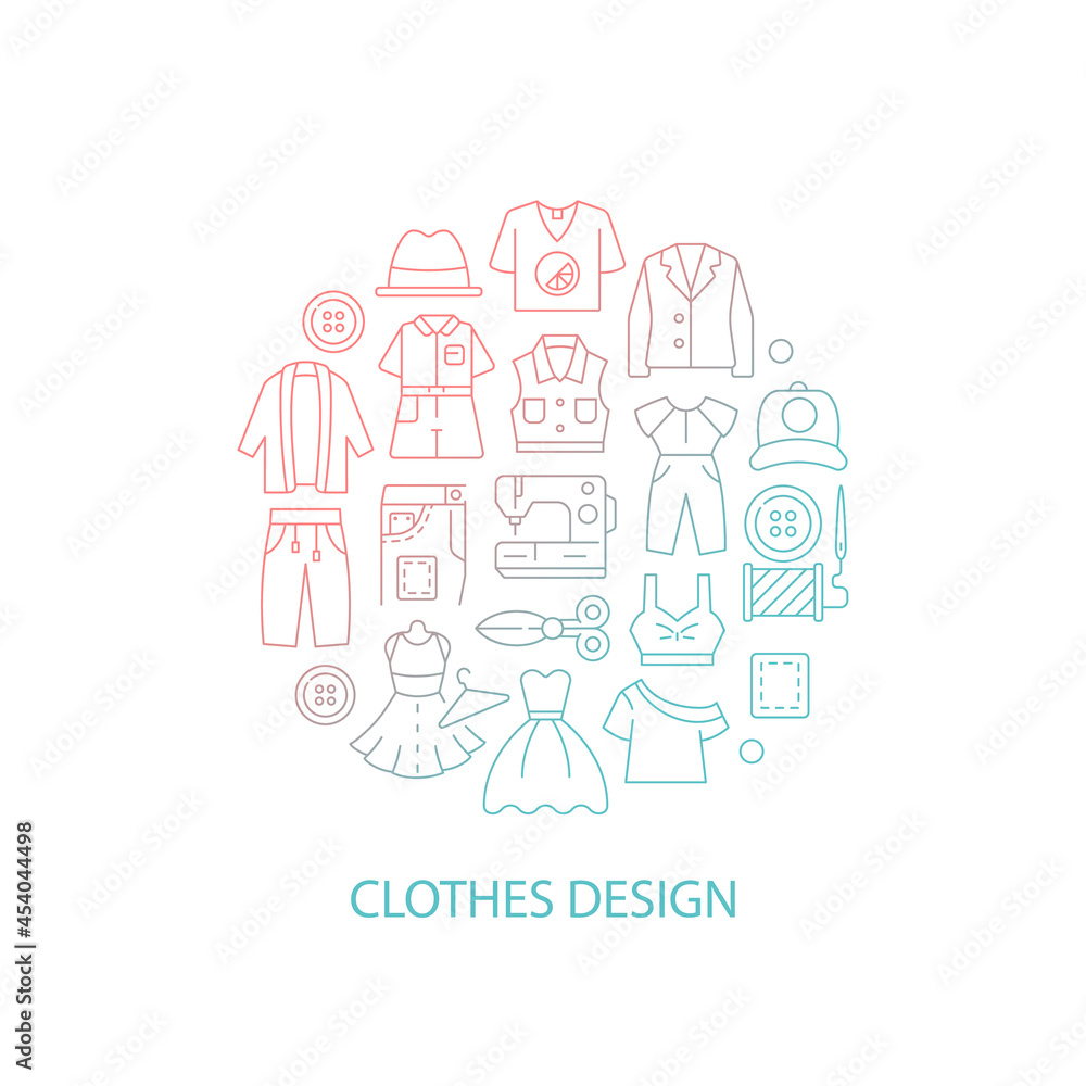 Sewing clothes abstract gradient linear concept layout with headline. Designer work with outfit. Needlecraft minimalistic idea. Thin line graphic drawings. Isolated vector contour icons for background