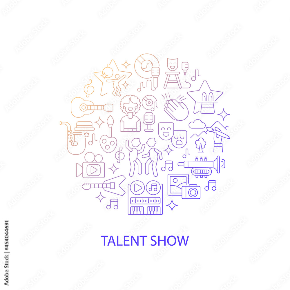 Music show abstract gradient linear concept layout with headline. Live entertainment. Live show minimalistic idea. Thin line graphic drawings. Isolated vector contour icons for background