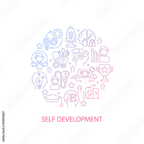 Self development abstract gradient linear concept layout with headline. Personal improvement minimalistic idea. Thin line graphic drawings. Isolated vector contour icons for background