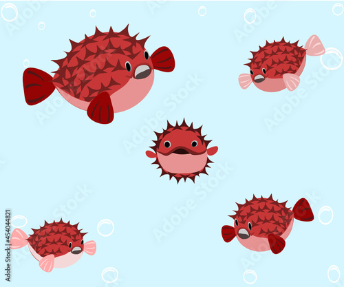 puffer fish, Fish, Blowfish, cartoon marine animals vector white background