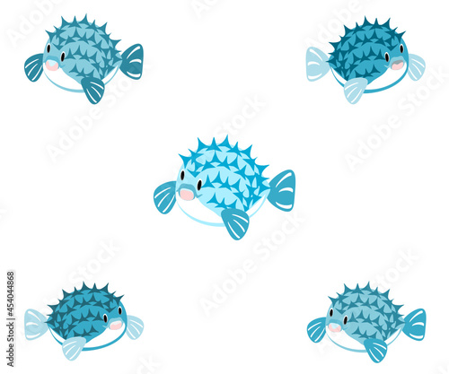 puffer fish, Fish, Blowfish, cartoon marine animals vector white background