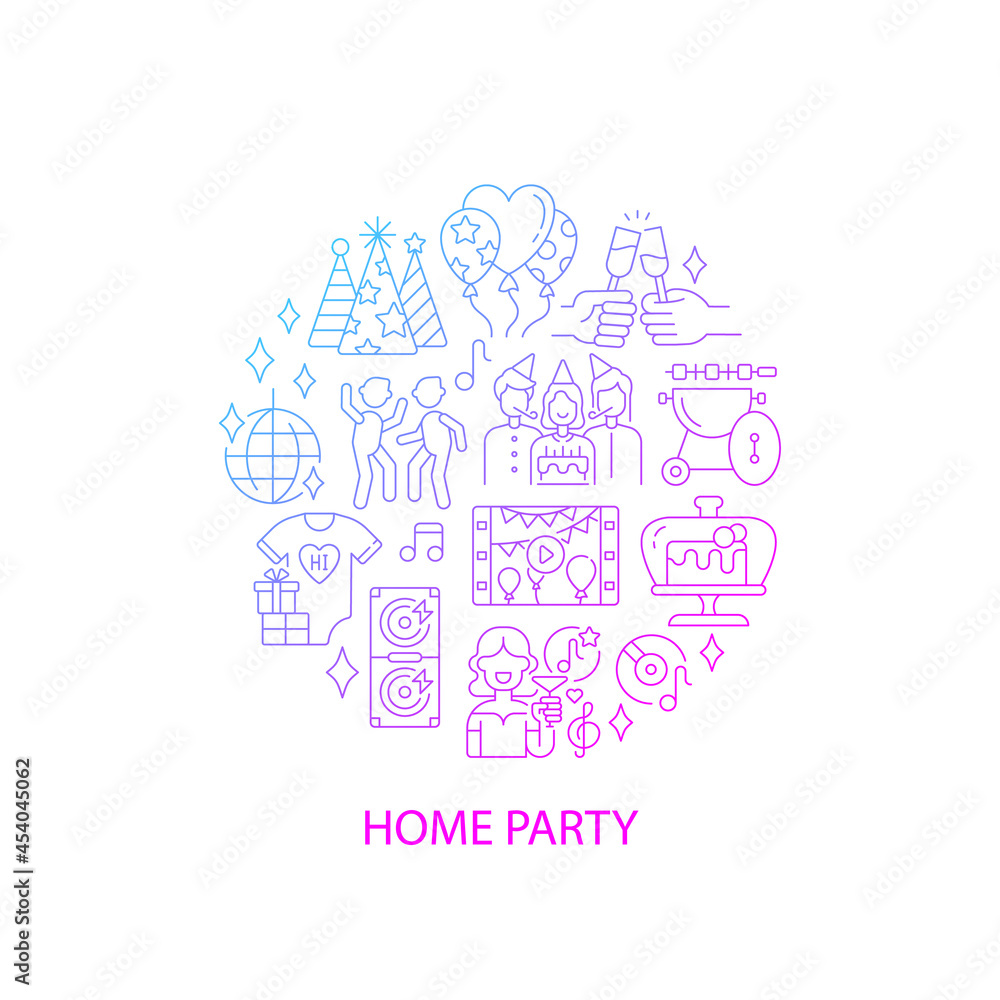 Party abstract gradient linear concept layout with headline. Celebrating birthday. Entertainment minimalistic idea. Thin line graphic drawings. Isolated vector contour icons for background