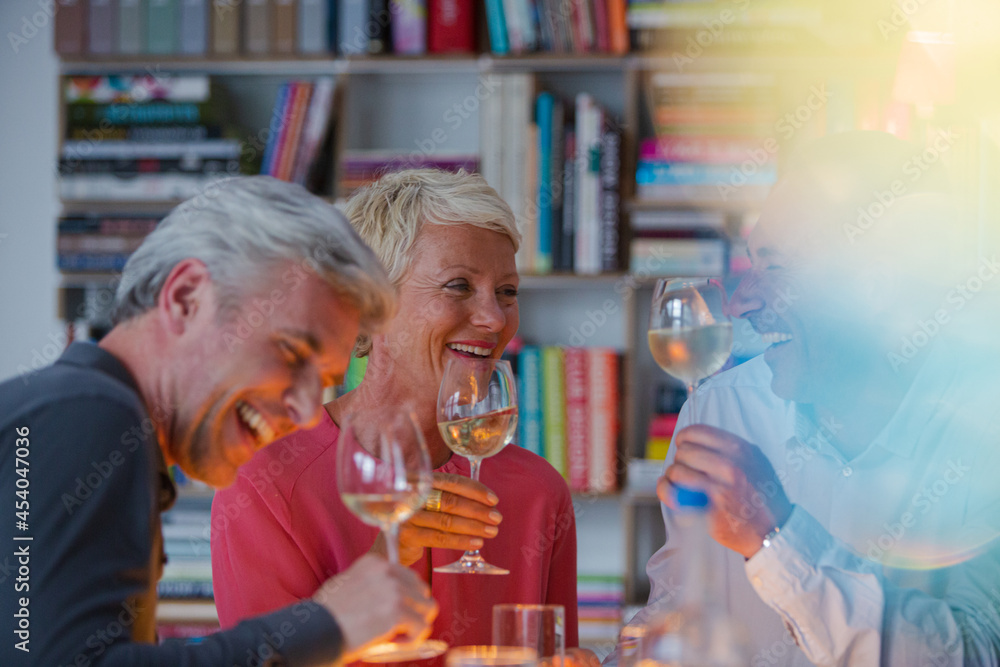 Older friends toasting each other with white wine Older friends toasting each other with white wine