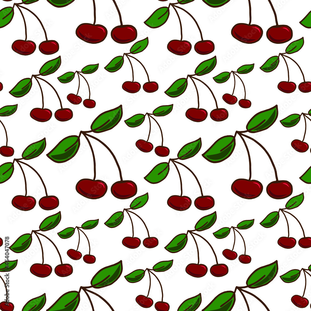 Vector pattern set of red cherry fruits. For printing on fabric. Vector pattern set of red cherry fruits. For printing on fabric.