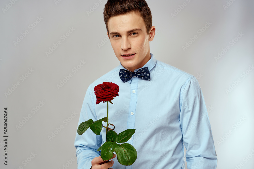 man wearing rose flower gift elegant style studio man wearing rose flower gift elegant style studio