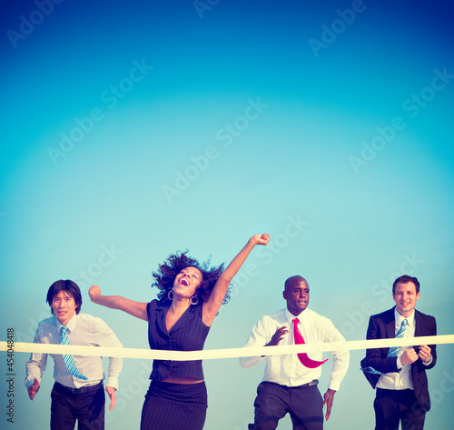 Businesswoman Winning Competition Mission Goal Concept