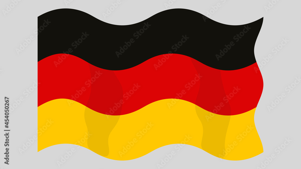 Naklejka premium Detailed flat vector illustration of a flying flag of Germany on a light background. Correct aspect ratio.