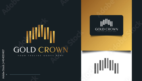 Abstract Geometric Gold Crown Logo Design. Royal King Crown Icon or Symbol