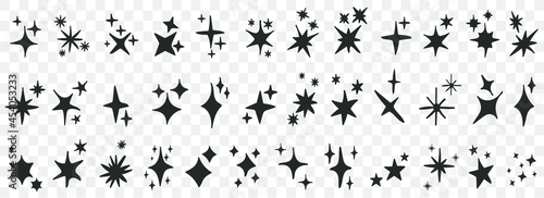 Set of black hand drawn set doodle stars. Doodle stars icons

