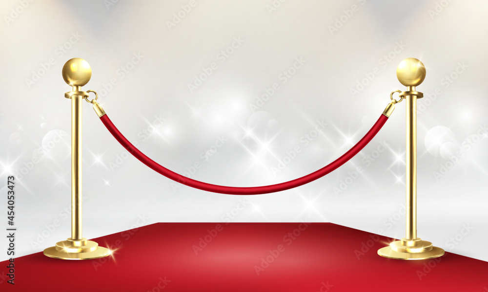 VIP Red carpet and golden barriers realistic 3d vector illustration ...