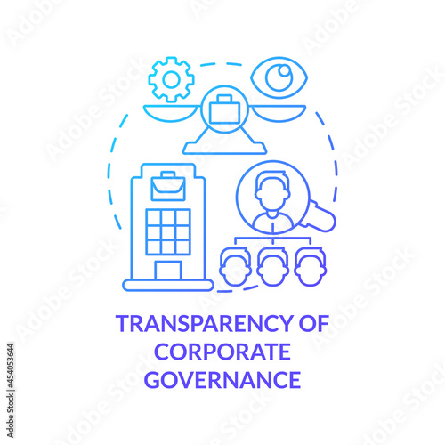 Transparency of corporate governance blue gradient concept icon. Company openness with investors abstract idea thin line illustration. Financial report. Vector isolated outline color drawing.