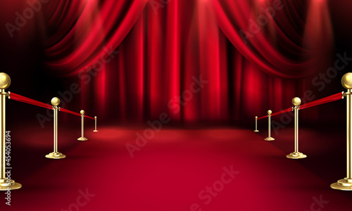 VIP Red carpet and golden barriers realistic 3d vector illustration