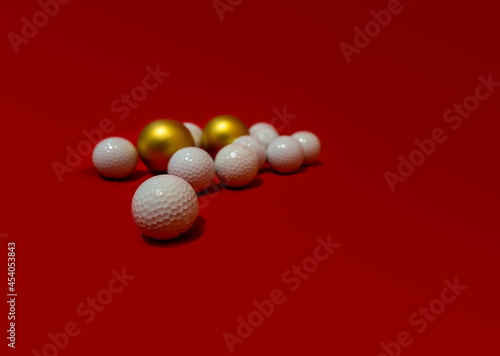 Christmas golf composition with gold balls from the Christmas tree. Adapt for Christmas messages and promotions for golf players