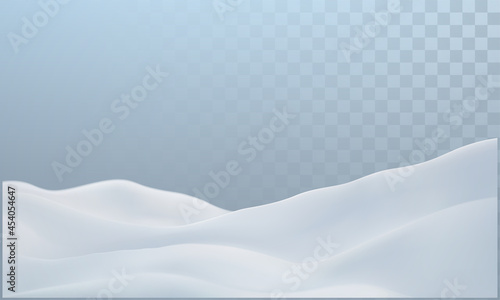Snowy landscape isolated on light transparent background.