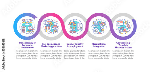 CSR matters vector infographic template. Transparent management presentation outline design elements. Data visualization with 5 steps. Process timeline info chart. Workflow layout with line icons