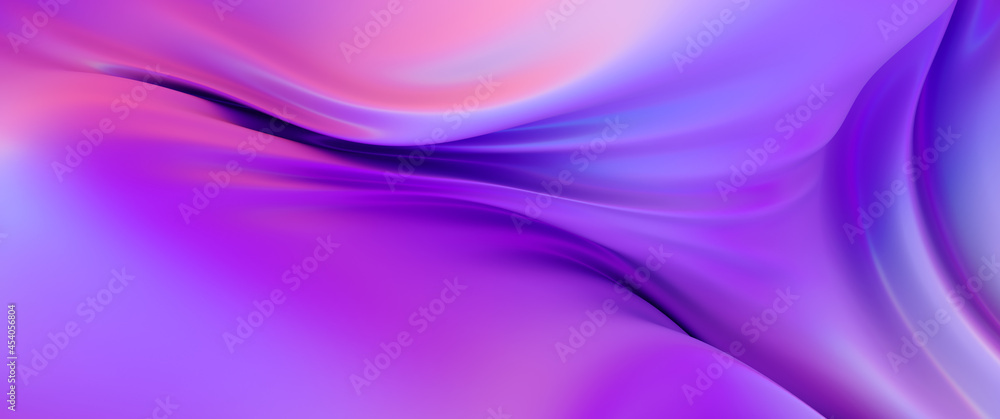 Obraz premium Cloth fabric gradient waves abstract background. Iridescent chrome wavy surface. Liquid surface, ripples, reflections. 3d render illustration.