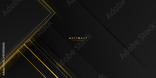Abstract gold black background with shiny golden lines. Vector illustration for business presentation design template
