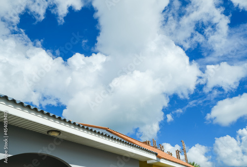 roof tiles with blue sky and cloud © u photostock