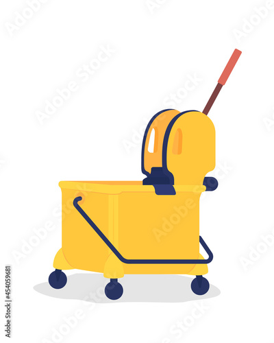Yellow janitor cart semi flat color vector object. Supplies for cleaning in public places. Housekeeping caddy isolated modern cartoon style illustration for graphic design and animation