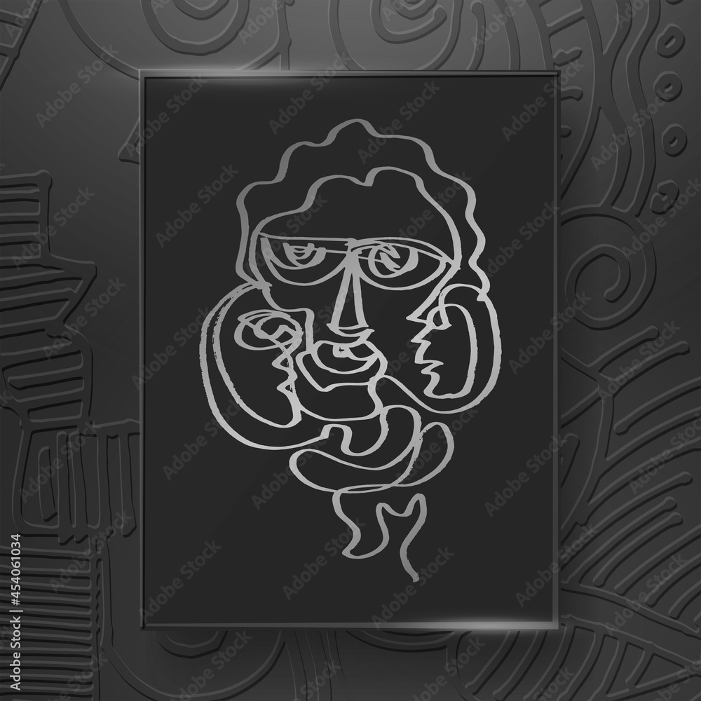 continuous abstract face line art hand drawn on dark background continuous abstract face line art hand drawn on dark background