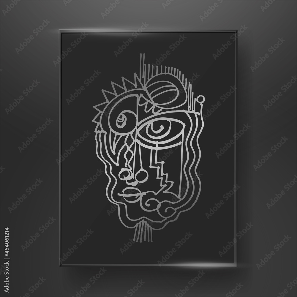 abstract face line art hand drawn on dark background