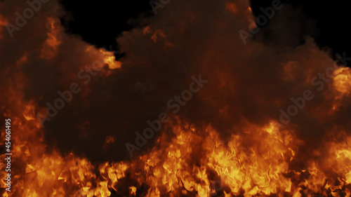 A fiery flaming explosion cloud on a black background
