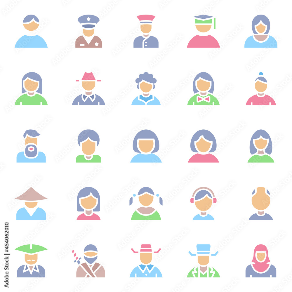 Fototapeta premium Flat color icons for avatar.