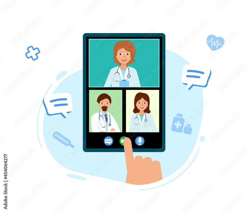Meeting doctors online using computer. Call doctor using media platform. Meeting doctors online using computer. Call doctor using media platform.