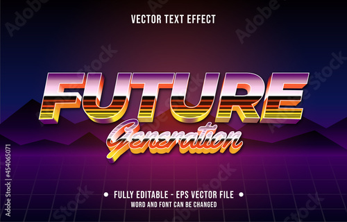 Editable text effect gradient color retro futuristic eighties style for digital and print media font effect template