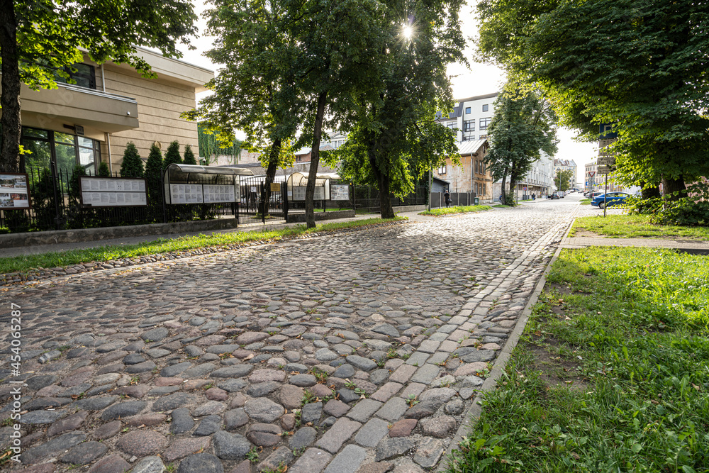 The pavement stones in a street in Riga, Latvia The pavement stones in a street in Riga, Latvia